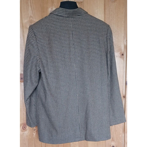 VTG CATHY DANIELS Wool Blend Blazer Women's 16 Green Beige Houndstooth Pattern - Picture 2 of 4